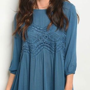 SOLD OUT!!! Indigo Boho Midi with Crochet Detail